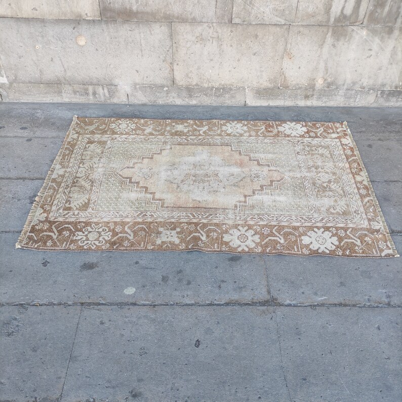 Neutral rare find Kitchen Rug , 2.92'' x 4.53 brown , mink 3x6 Runner Rug , Area rug , Hallway old Rug ,boho handmade rug,anatolian vintage image 5