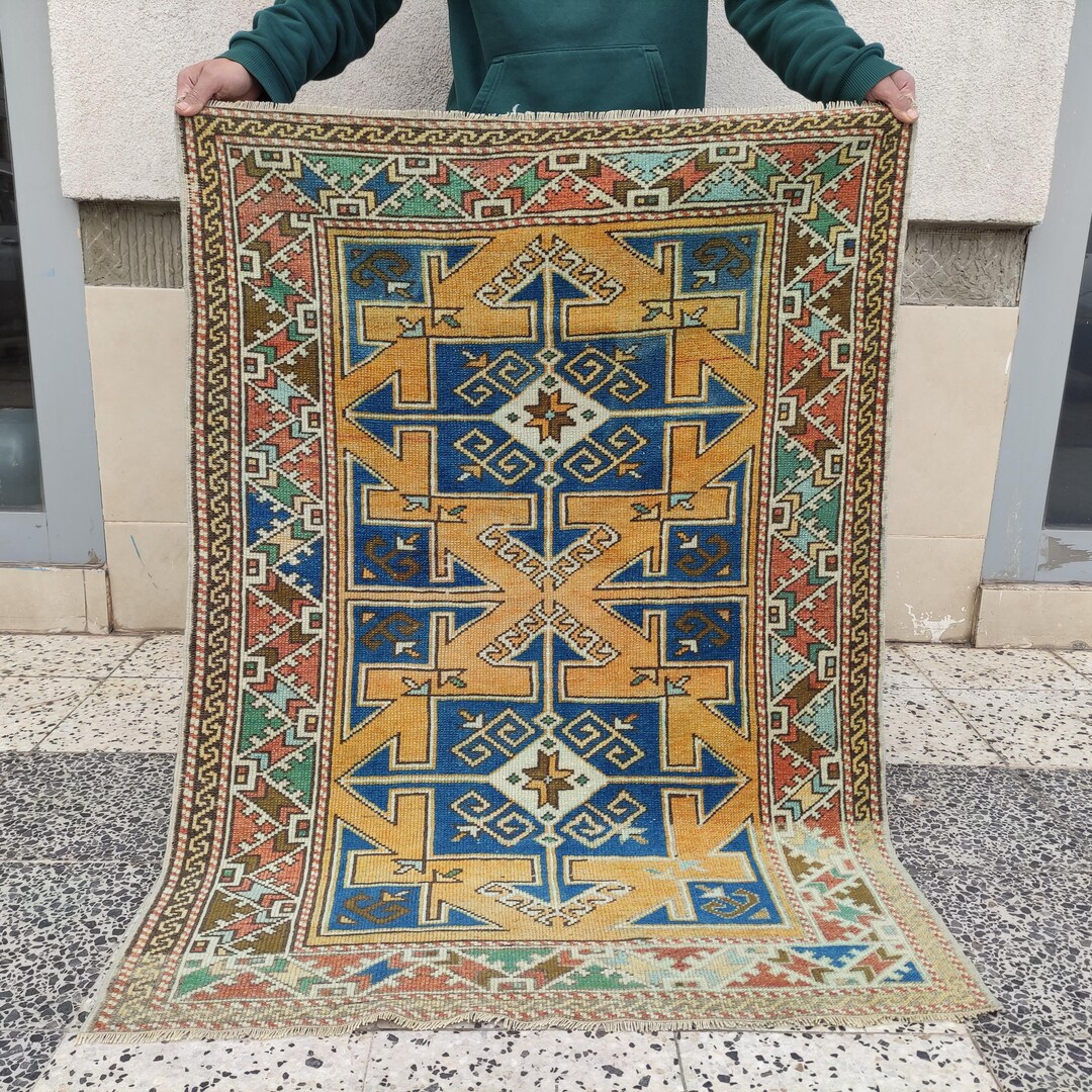 Victorian 3x4 Colorful Old Rug , Accent Boho Rug , 3.08'' X 4.27'' Area ...