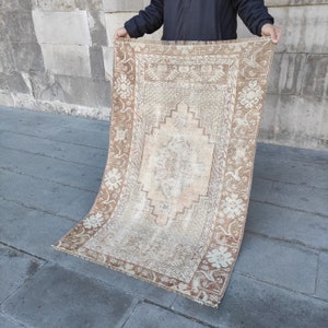 Neutral rare find Kitchen Rug , 2.92'' x 4.53 brown , mink 3x6 Runner Rug , Area rug , Hallway old Rug ,boho handmade rug,anatolian vintage image 2