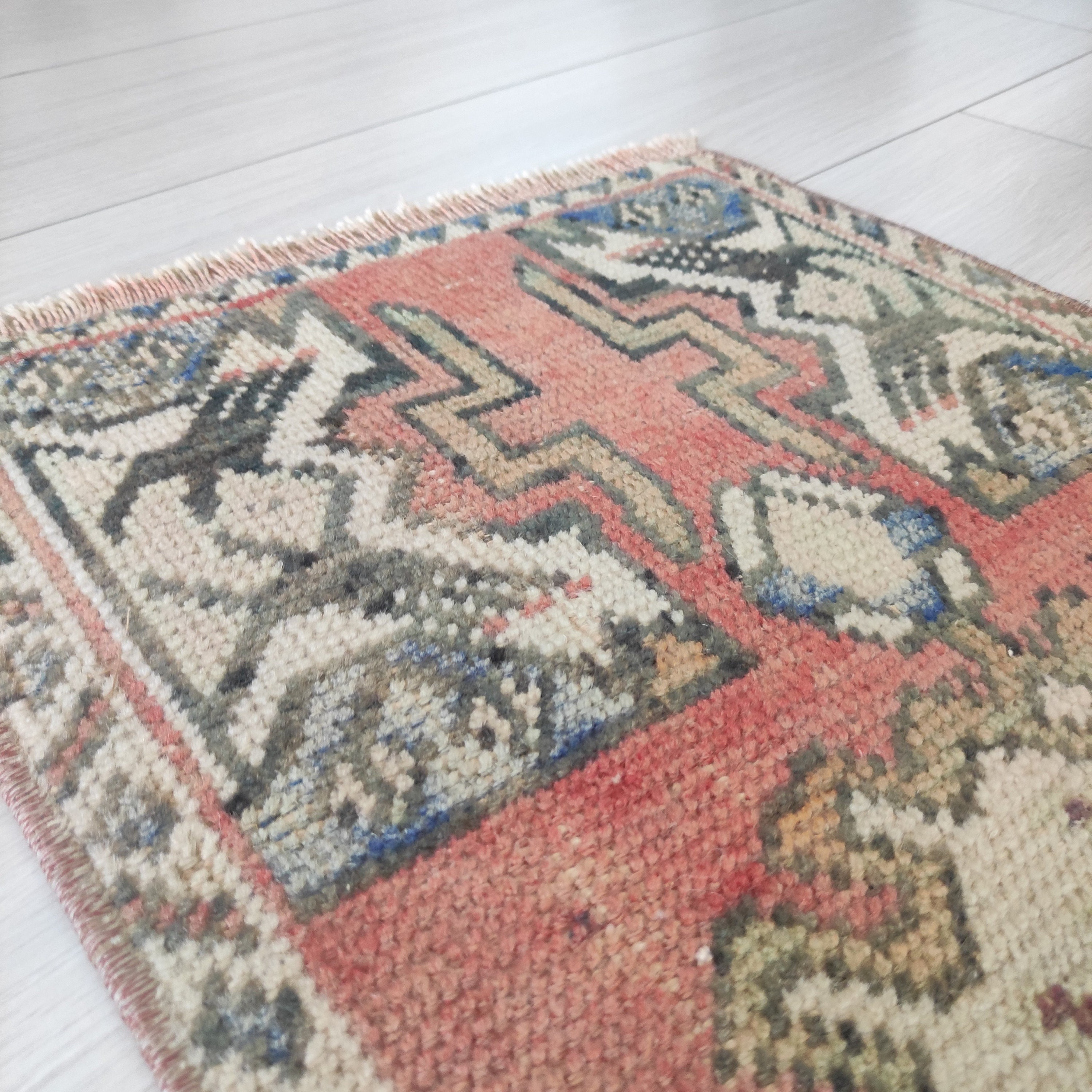 Vintage Turkish Wool Mini Rug: Muted Colors, Handmade (1.51'' X