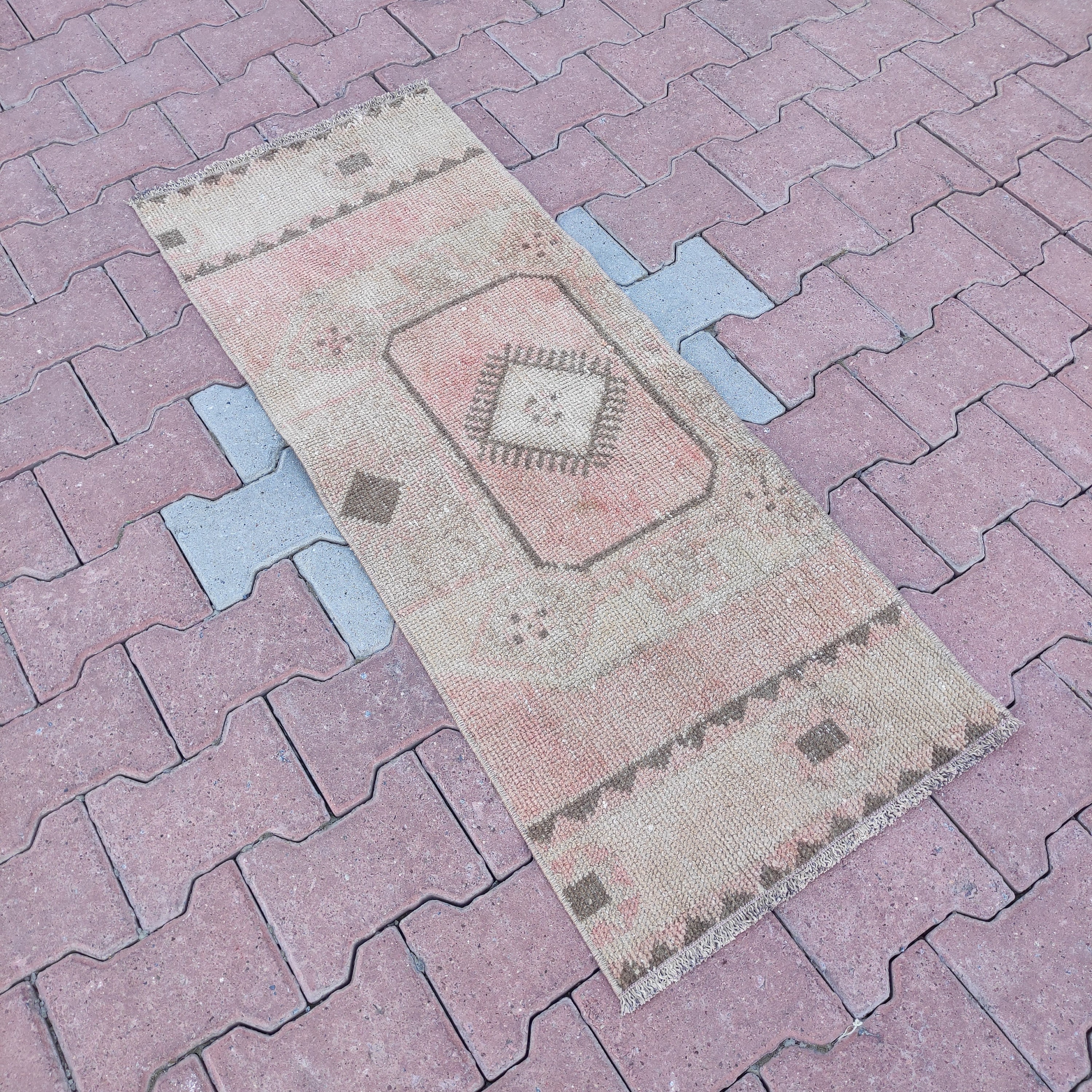 Vintage Turkish Mini Runner Rug: Pastel Colors, Handmade Wool (1.57 X 4 ...