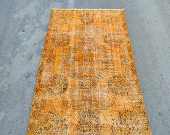 Orange Awesome Overdyed Rug , 5.77''x 9.09'' Turkish Rug , Oushak 6x9 rug,Boho Rustic handmade area rug,anatolian rug,vintage accent rug