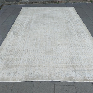 7x10 Cream Anatolian Rug: Vintage Handmade Wool Area Rug