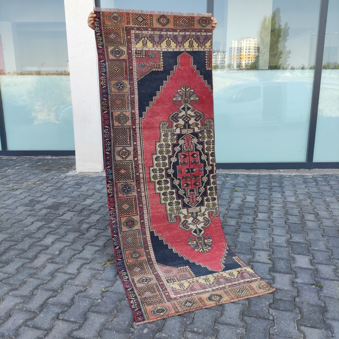 Vintage 3x9 Turkish Kitchen Rug: 2.82 X 7.91 Ft, Navy Blue Boho Runner ...