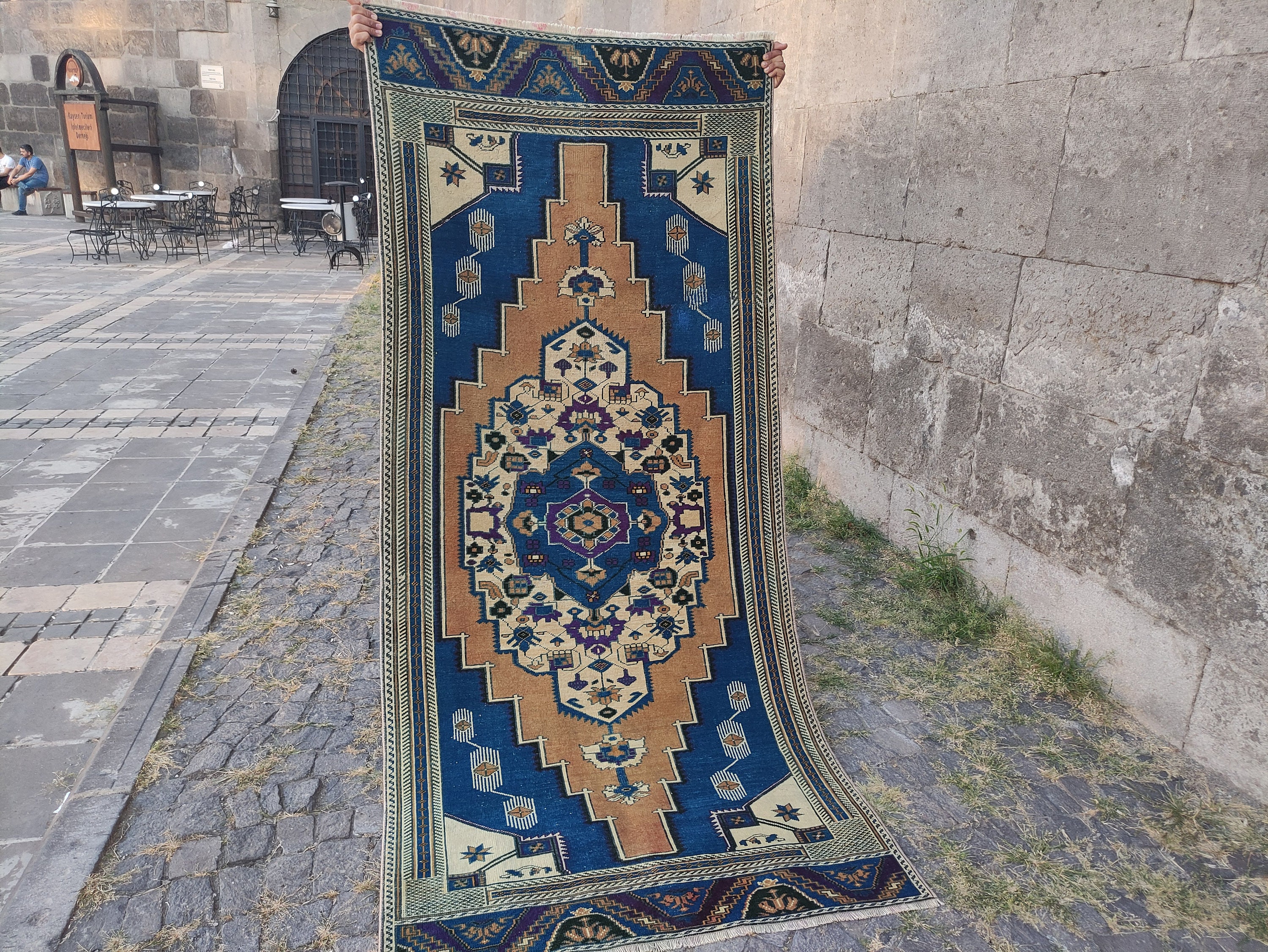 Vintage Taspinar Rug (3.51'' x 7.87''): Handmade Turkish Wool Area Rug
