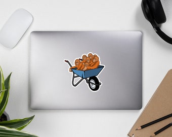 Orangutans in wheelbarrow Sticker