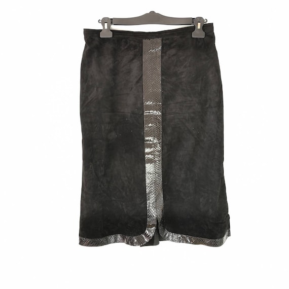 Leather skirt, midi skirt, snakeskin and suede