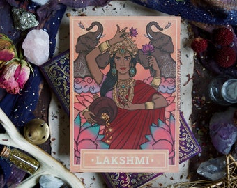 LAKSHMI A5 Art Print | Pagan | Hindu Goddess | Prayer Card | Indian | Witchcraft | Lakshmi Maa | Mata Lakshmi | Tridevi | Book of Shadows