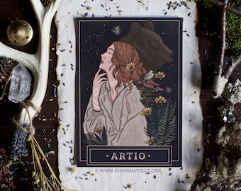 ARTIO A5 Art Print | Celtic Goddess | Folklore | Pagan | Mythology | Magick Decor | Bear | Prayer Card | Witchy | Grimoire | Wild Woman