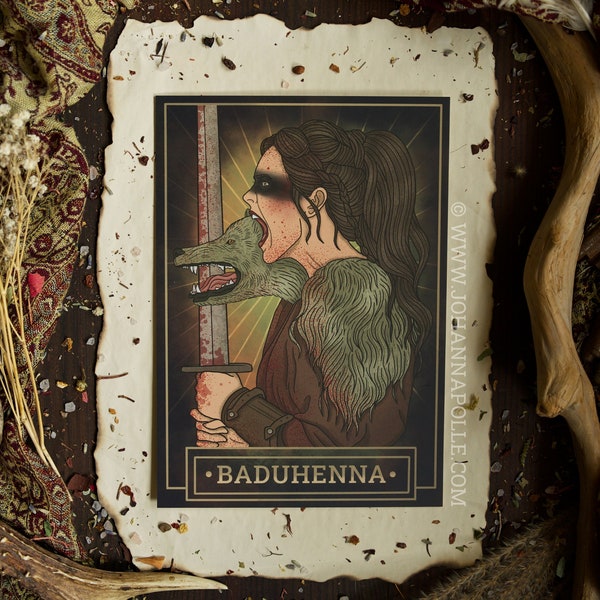 BADUHENNA A5 Art Print | Germanic Goddess | Heathen | European Folklore | Teutonic | Mythology | Warrior | Valkyrie | Warrior Deity | Swamp