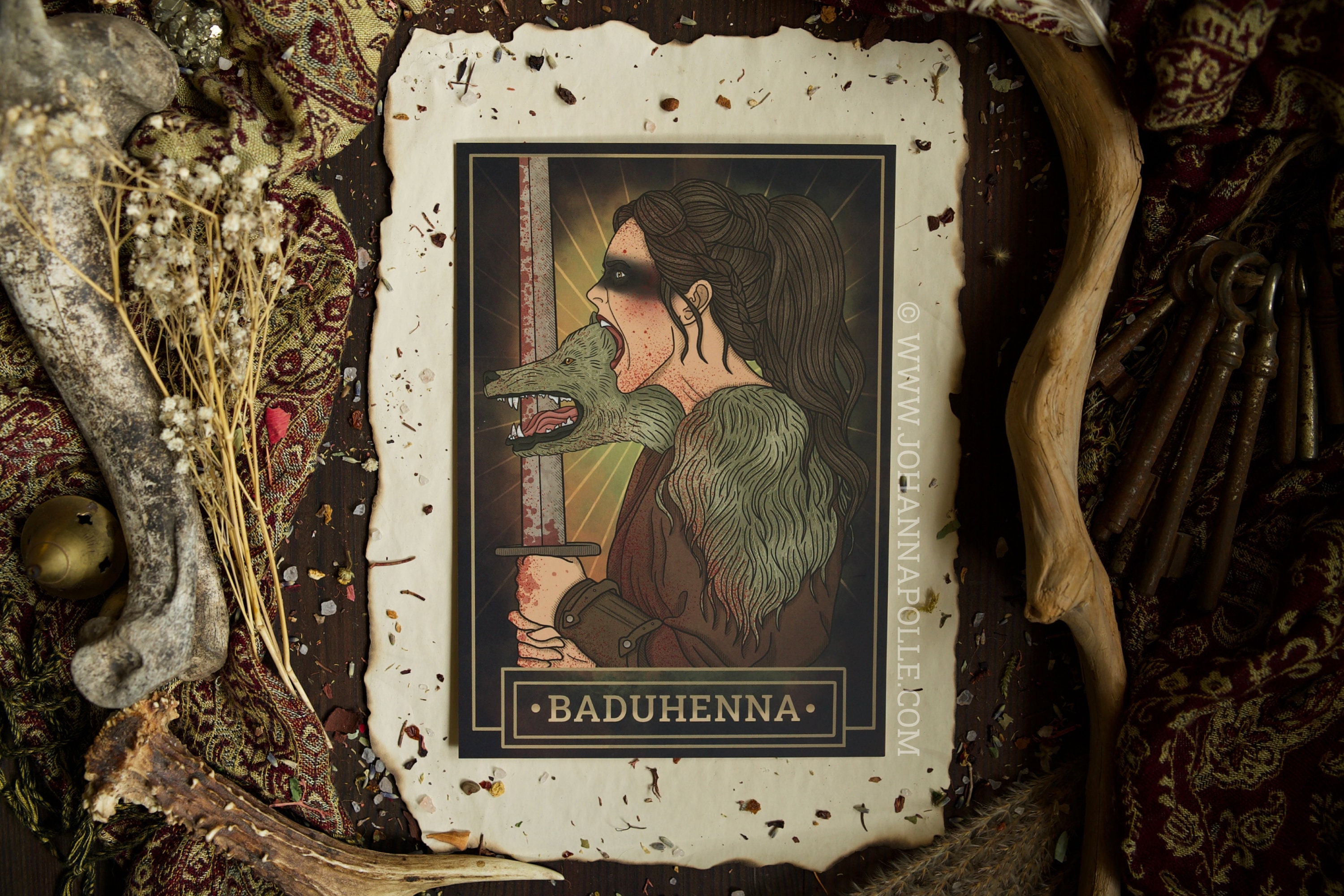 BADUHENNA A5 Art Print | Germanic Goddess | Heathen | European Folklore | Teutonic | Mythology | Warrior | Valkyrie | Warrior Deity | Swamp