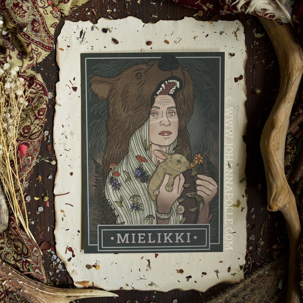 MIELIKKI A5 Art Print | Finnish Goddess | Folklore | Pagan Art | Scandinavian | Kalevala | Bear | Forest | Spiritual | Shamanism | Sacred