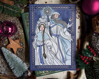 DED MOROZ A5 Art Print | Festive Spirits | Russian Folklore | Snegurochka | Väterchen Frost | Snow Maiden | Slavic Art | Grandfather Frost