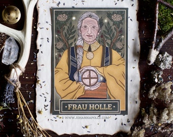 FRAU HOLLE A5 Art Print | Mother Hulda | Holda | Folklore | Nordic | Mythology | Magick Decor | Perchta | Völva | Germanic | Prayer Card