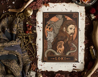 LOKI A5 Art Print | Norse Pagan | Folklore | Nordic | Mythology | Magick Decor | Seidr | Völva | Asatru | Viking | Lokean | Prayer Card