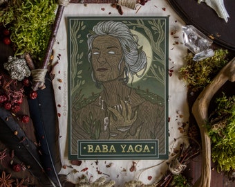 BABA YAGA A5 Art Print | Slavic Goddess | Folklore | Pagan Art | Mythology | Magick Decor | Wicca | Witchy | Grimoire | Book of Shadows