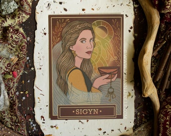 SIGYN A5 Art Print | Norse Pagan | Folklore | Nordic | Mythology | Magick Decor | Seidr | Völva | Asatru | Viking | Lokean | Prayer Card