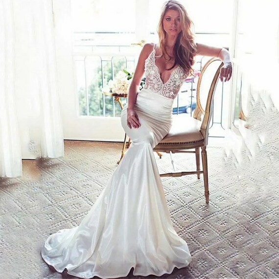 stretch satin wedding dress