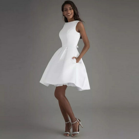Short Wedding Reception Dress White Ivory Bridal Dress Satin Etsy