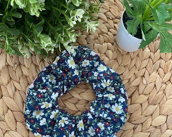 Chouchou en coton motif fleurs