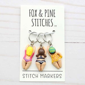 Little Swimmers Stitch Markers Closed Ring Set of 3 Swimsuit Summer Knitting Notions Stitch Stoppers Knit Tools Accessories Progress Keepers
