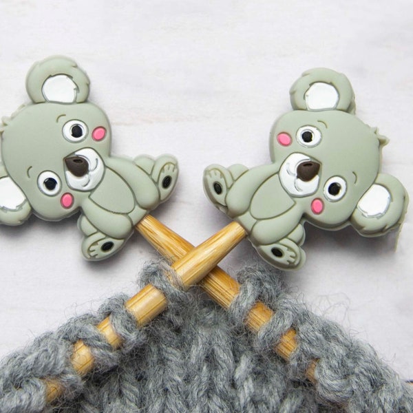 Koala Bear Knitting Needle Point Protectors Animal Stitch Stoppers Holders Notions Accessories Keeper Hugger Supplies Silicone Bag Storage