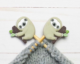 Stitch Stoppers Beige Sloth Knitting Notions Needle Holders Animal Accessories Tools Keeper Hugger Supplies Silicone Point Protector Storage