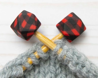 Buffalo Plaid Hexagon Print Knitting Needle Holders Stitch Stoppers Notions Accessories Keeper Supplies Silicone Point Protectors