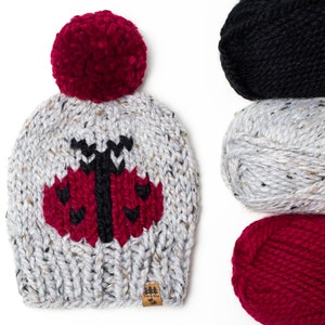 Ladybug Hat Knitting Pattern Chunky Knit Pompom Insects Nature Winter Toque Animal Thick Wool Ease Thick and Quick Toddler Child Women