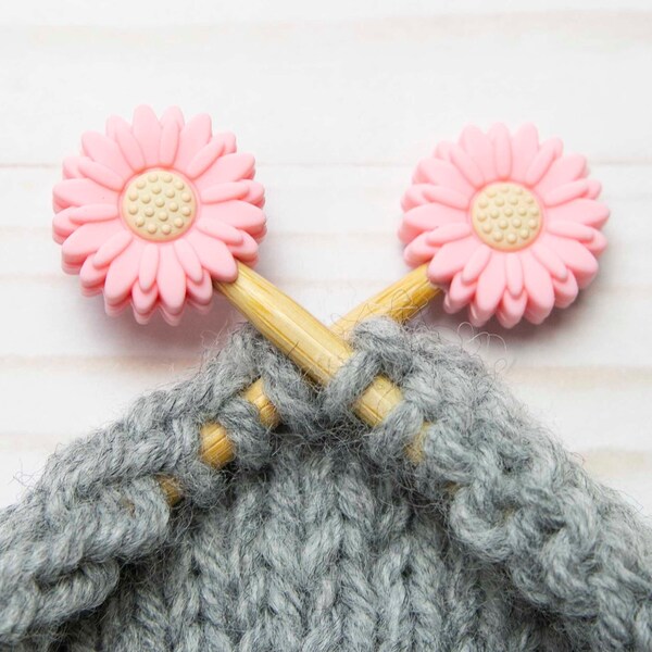 Pink Daisy Stitch Stoppers Knitting Needle Holders Flower Sunflower Notions Accessories Keeper Hugger Supplies Point Protectors Storage