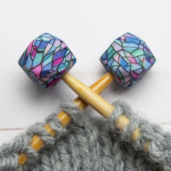 Stitch Stoppers Stained Glass Pastel Hexagon Print Knitting Needle Holders Notions Accessories Keeper Supplies Silicone Point Protectors