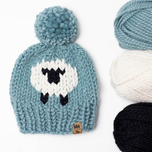 Sheep Hat Knitting Pattern Chunky Knit Pompom Winter Toque Animal Thick Wool Ease Thick and Quick Toddler Child Women