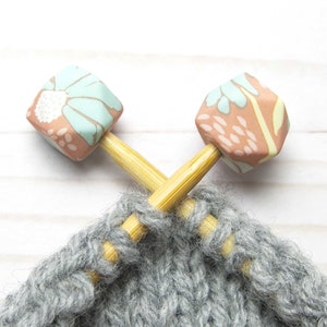 Stitch Stoppers Pastel Floral Hexagon Print Knitting Needle Holders Notions Accessories Keeper Supplies Silicone Point Protectors image 1