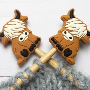 Highland Cow Knitting Needle Point Protectors Stitch Stoppers Animal Holders Notions Accessories Keeper Hugger Supplies Silicone Bag Storage image 1