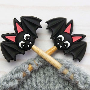 Black Bat Knitting Notions Stitch Stoppers Halloween Needle Holders Fall Accessories Tools Keeper Hugger Supplies Point Protectors Storage