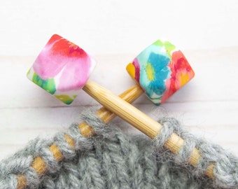 Stitch Stoppers Bright Spring Flowers Floral Hexagon Print Knitting Needle Holders Notions Accessories Keeper Supplies Point Protectors