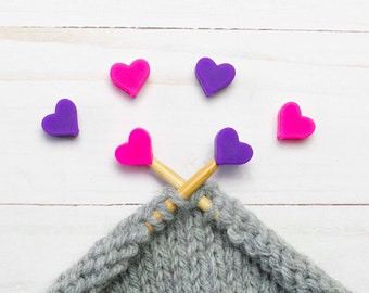 Mini Pink Purple Hearts Stitch StoppersPoint Protectors Knitting Needle Double Pointed Socks Notions Accessories Tools Keeper Hugger