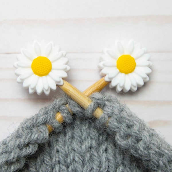 White + Yellow Daisy Stitch Stoppers Knitting Needle Holders Flower Notions Accessories Keeper Hugger Supplies Point Protectors