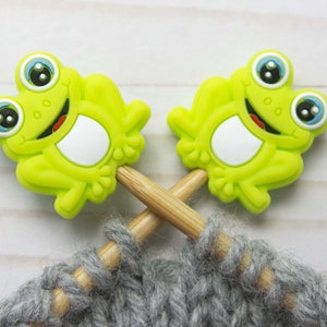 Green Frog Knitting Needle Point Protectors Stitch Stoppers Holders Notions Accessories Tools Keeper Hugger Supplies Silicone Bag Storage