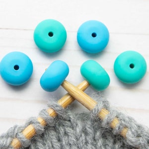 Mini Blue Green Oval Knitting Needle Point Protectors Double Pointed Circular Socks Stitch Stoppers Notions Accessories Tools Keeper Hugger