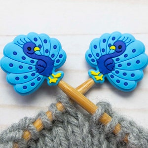 Peacock Stitch Stoppers Knitting Needle Holders Colorful Blue Bird Wool Notions Accessories Keeper Hugger Silicone Point Protectors Storage