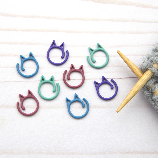 Colored Cat Split Ring Stitch Markers Holders Notions Metal Ears Knitting Needle Set 8 Accessories Tools Keeper Supplies Colorful Stoppers