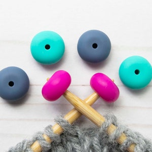 Mini Teal Blue Pink Ovals Point Protectors Knitting Needle Double Pointed Socks Stitch Stoppers Notions Accessories Tools Keeper Hugger