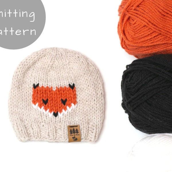 Fox Hat Knitting Pattern Knit Winter Beanie Toque Woodland Animal Knitted Medium Worsted Weight Baby Toddler Child Women Men Thin