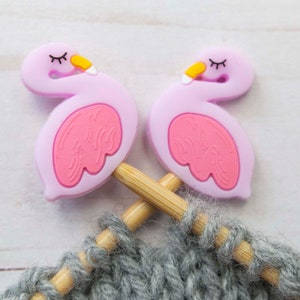 Pair of Knitting Needle Stoppers, Flamingo, Swan, Cute, Knitting