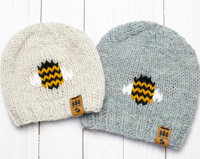 Bee Hat Knitting Pattern Chunky Knit Pompom Insects Nature Winter Toque ...