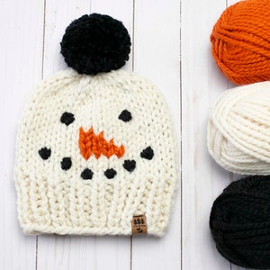 Snögubbemössa Stickmönster Jul Grov Frostig Stickning Vinter Novelty Holiday Toque Pom Pom Tjock Ull Enkelhet Baby Småbarn Barn Dam