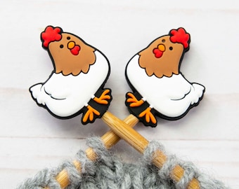 Chicken Stitch Stoppers Knitting Needle Point Protectors Farm Animal Holders Notions Accessories Tools Keeper Hugger Supplies Silicone