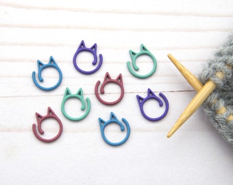 Colored Cat Split Ring Stitch Markers Holders Notions Metal Ears Knitting Needle Set 8 Accessories Tools Keeper Supplies Colorful Stoppers