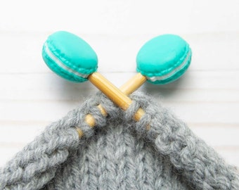 Teal Macaron Stitch Stoppers Point Protectors Knitting Needle Holders Notions Accessories Tools Keeper Hugger Supplies Silicone Macaroon